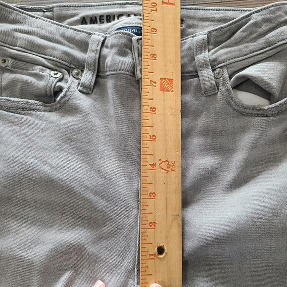 American Eagle Womens Lt Gray Festival Flare Jeans Size 0 R Stretch Boho Denim - Picture 8 of 10